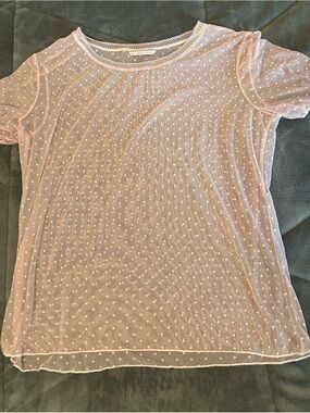 Victoria's Secret Light Pink Dot Mesh Short Sleeve Top